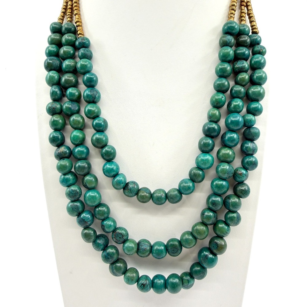 Vintage Wood Bead Necklace Multi Strand Green Layered Chunky Statement Boho Y2K